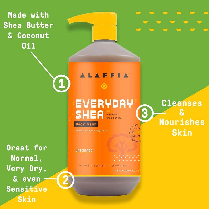 Alaffia Everyday Shea Body Wash, Naturally Helps Moisturize and Cleanse Without Stripping Natural Oils with Fair Trade Shea Butter, Neem, and Coconut Oil, Unscented, 2 Pack - 32 Fl Oz Ea - Image 4