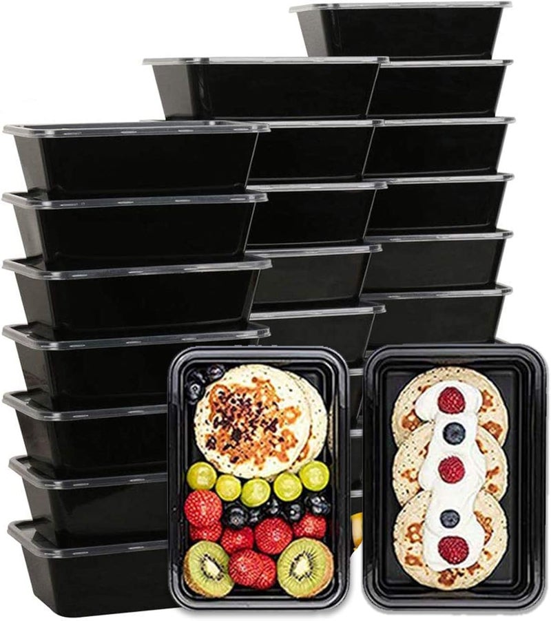SANWALSA [500 ml, 15 Count, Rectangle, Black Reusable Plastic Food Storage Containers with Lid | Airtight, Microwave Safe Containers | Perfect for Meal Prep, Storage, Takeaway & Food Delivery - Image 1