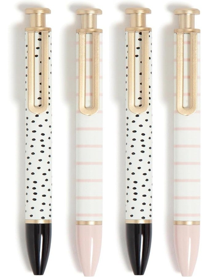 U Brands Monterey Ballpoint Pens, Set of 4, Stripes And Dots With Gold Details, Bold (1.0 mm) Point, Black Ink - Image 1