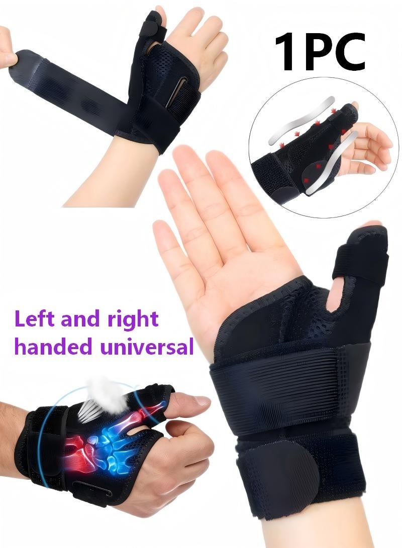 دعامة للإبهام، جبيرة للإبهام مع دعامة للمعصم لتخفيف آلام التهاب المفاصل، للرجال والنساء، الالتواءات، إبهام الزناد، متلازمة النفق الرسغي، مثبت للإبهام للإجهاد المتكرر للإبهام، يسار/يمين (أسود) - Image 1