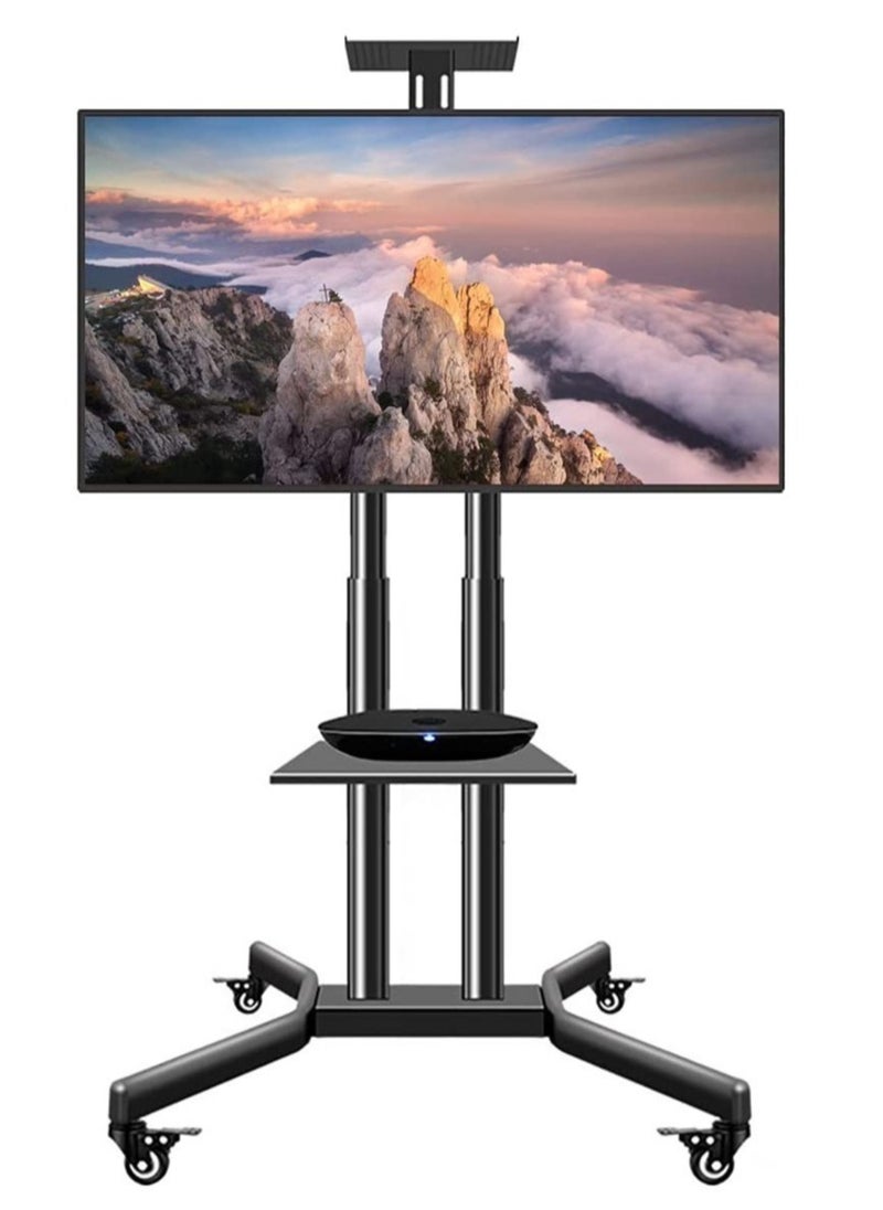 ELTRAZONE - Mobile TV Stand Rolling TV Cart,Floor TV Stand Trolley for 32” to 70” LCD LED Flat Curved Screen Tilt Height Adjustable TV Stand Mounted with Wheels 2 Media Shelves Cable Management - Image 1