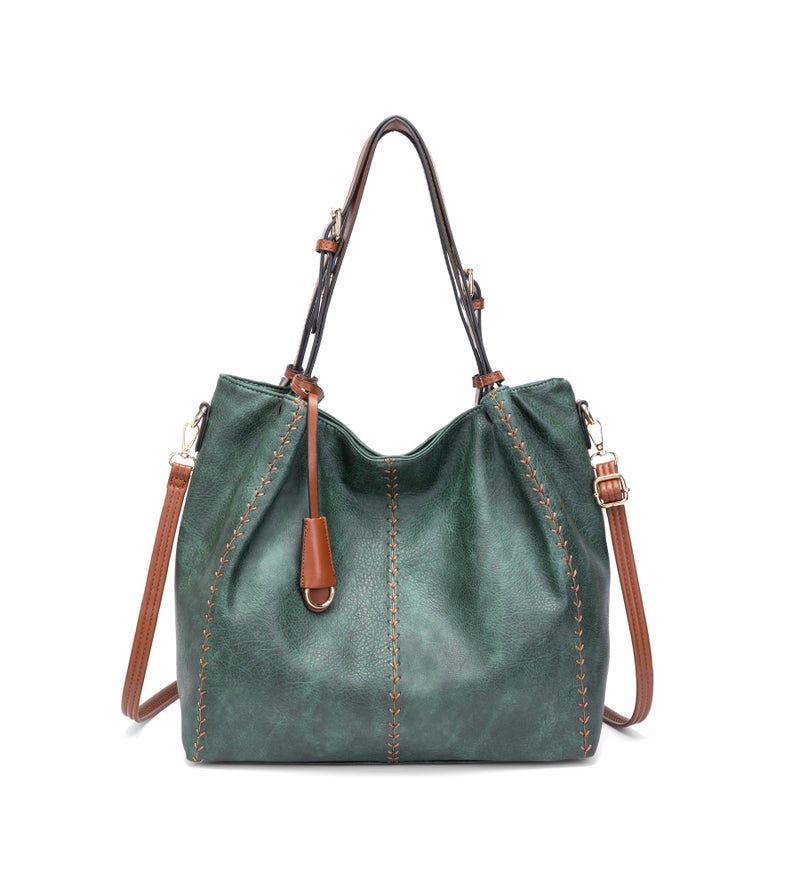 My Friday myfriday Casual Faux Leather Tote Hobo Bag for Women, Soft Shoulder Bag Crossbody Satchel Purse and Handbag (Green) - Image 1