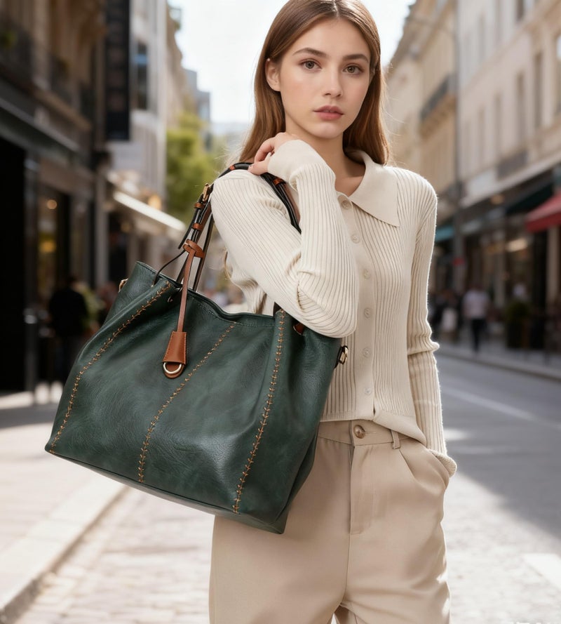 My Friday myfriday Casual Faux Leather Tote Hobo Bag for Women, Soft Shoulder Bag Crossbody Satchel Purse and Handbag (Green) - Image 2