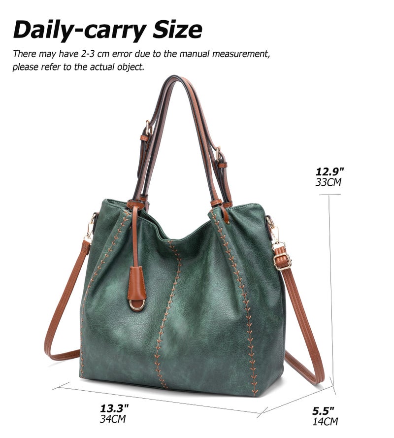 My Friday myfriday Casual Faux Leather Tote Hobo Bag for Women, Soft Shoulder Bag Crossbody Satchel Purse and Handbag (Green) - Image 3