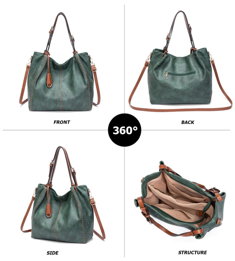 My Friday myfriday Casual Faux Leather Tote Hobo Bag for Women, Soft Shoulder Bag Crossbody Satchel Purse and Handbag (Green) - Image 5