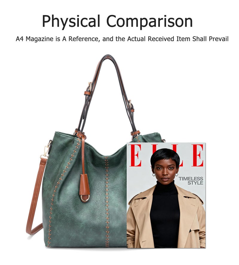 My Friday myfriday Casual Faux Leather Tote Hobo Bag for Women, Soft Shoulder Bag Crossbody Satchel Purse and Handbag (Green) - Image 4