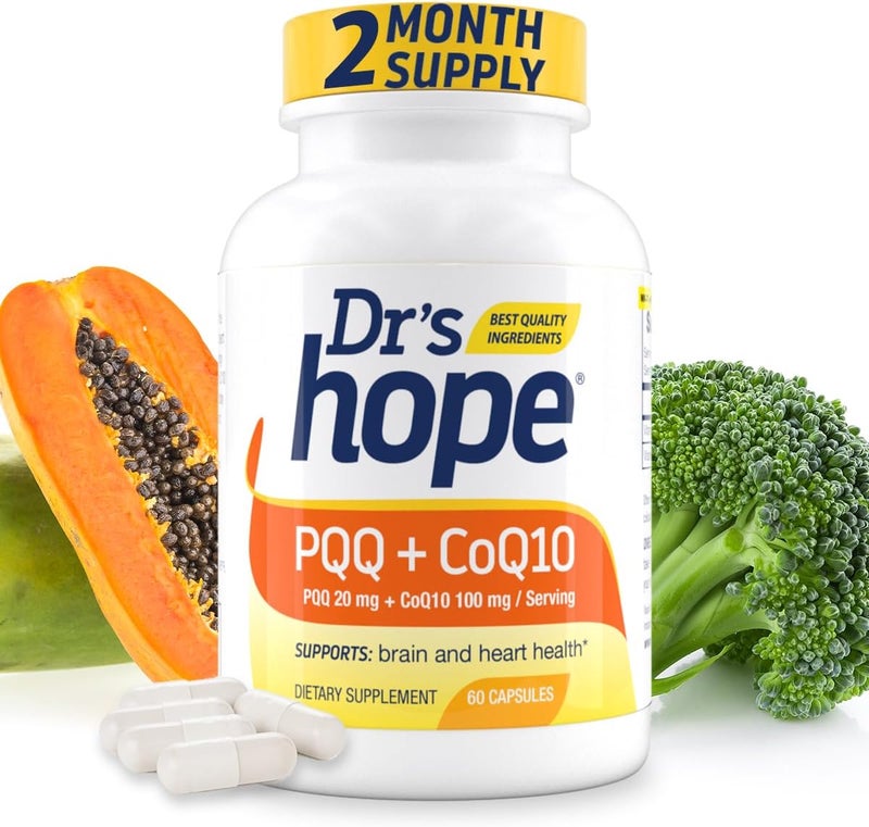 Drs Hope مكمل PQQ CoQ10 20 ملغ مع CoQ10 100 ملغ مكمل PQQ مع مكمل الإنزيم المساعد Q10 يدعم صحة الدماغ 60 كبسولة نباتية 1 كبسولة لكل حصة - Image 1