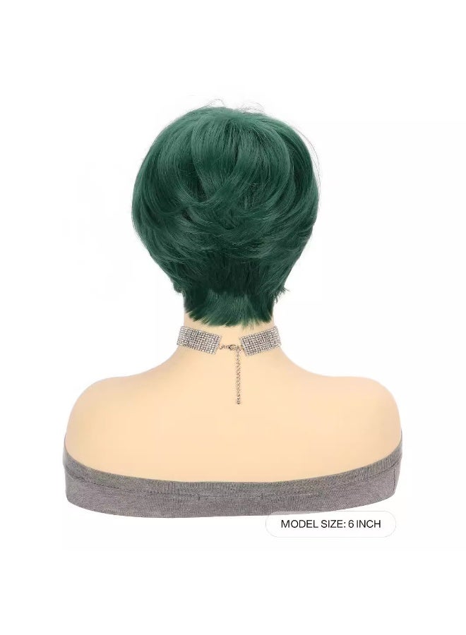 Loquat Women's Mechanism Headpiece - Stylish Green Side Bang Wig - Image 4