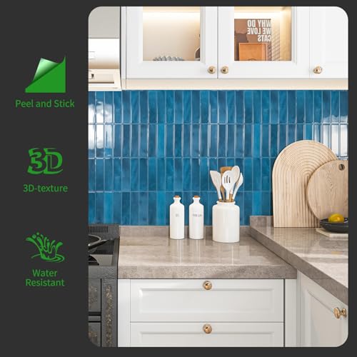 LONGKING 10-Sheet Blue Peel and Stick Backsplash Tiles for Kitchen Wall, Kitchen Backsplash Tiles, Wall Tile, Waterproof Back Splash Stick on Tiles for Bathroom - Image 5