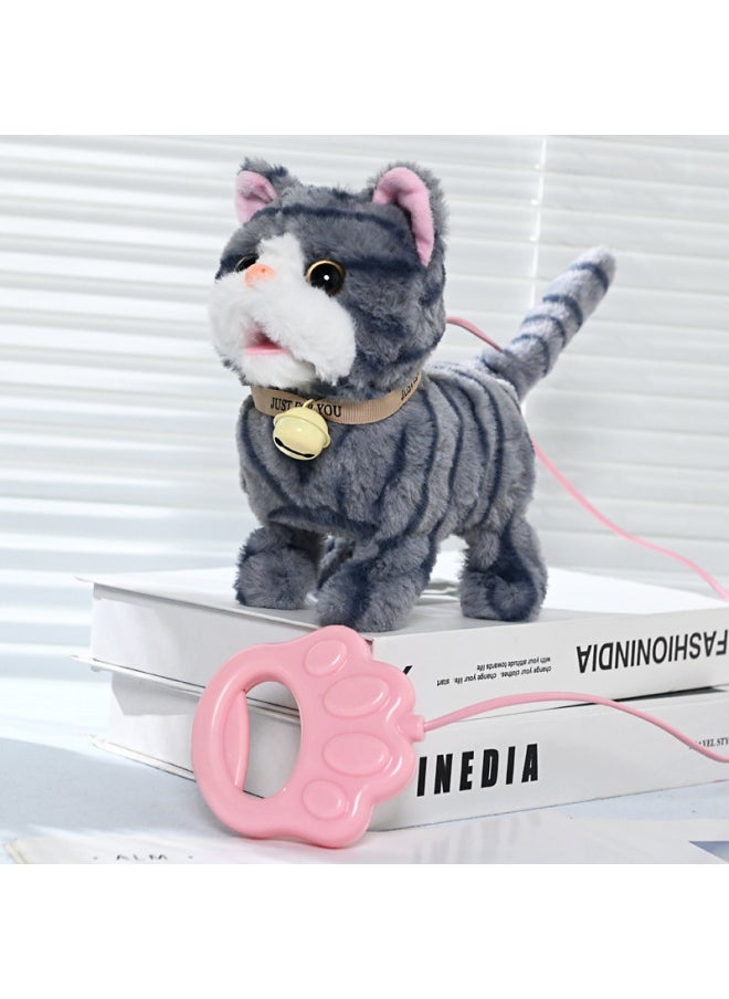 Children's Simulation Electric Plush Cat Toy Will Walk Will Call Plush Children's Toy Will Sing Cat Wholesale-Color:Gray Stripes  - Image 1