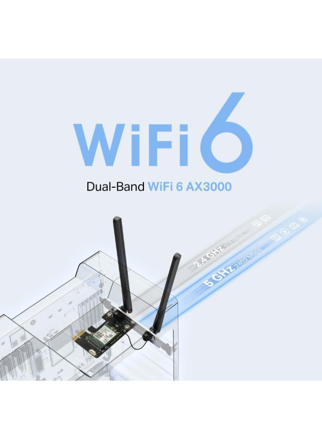 MERCUSYS AX3000 Dual-Band Wi-Fi 6 Bluetooth PCI Express Adapter
SPEED: 2402 Mbps at 5 GHz + 574 Mbps at 2.4 GHz
SPEC: 2× High Gain Dual-Band External Antennas
FEATURE: Wi-Fi 6, MU-MIMO, OFDMA, 1024 QAM, HE160, WPA3, Bluetooth 5.2 Black - Image 3