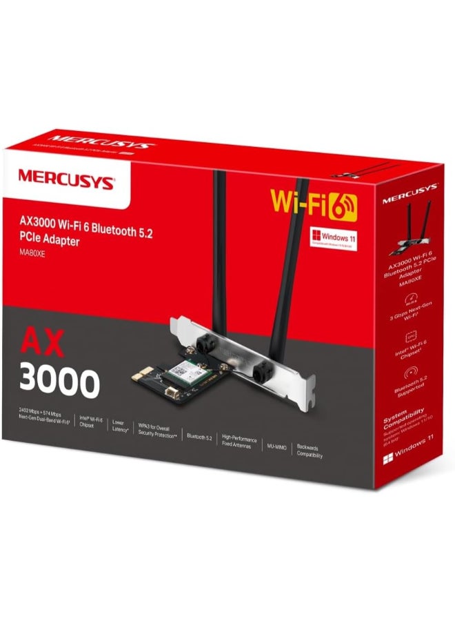 MERCUSYS AX3000 Dual-Band Wi-Fi 6 Bluetooth PCI Express Adapter
SPEED: 2402 Mbps at 5 GHz + 574 Mbps at 2.4 GHz
SPEC: 2× High Gain Dual-Band External Antennas
FEATURE: Wi-Fi 6, MU-MIMO, OFDMA, 1024 QAM, HE160, WPA3, Bluetooth 5.2 Black - Image 4