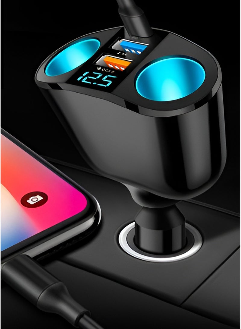 AROAQ Dual-head Cigarette Lighter USB, Car Charger With Dual USB Qc 3.0 Cigarette Lighter With Voltage Display, Ultra-fast Charging Car Cigarette Lighter Plug, (3.1a Dual A-c) - Image 2