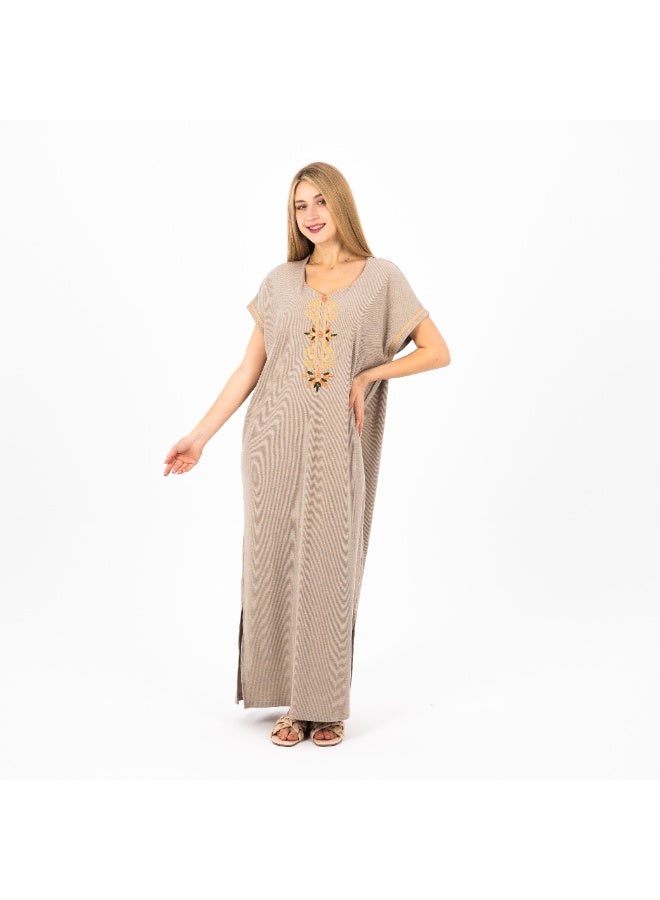 zecotex  Summer Maxi Abaya |Beige Embroidered Long Nightgown | Elegant Cotton Maxi Dress | Lightweight Fabrics for Maximum Comfort | Women's Home wear  - Image 3