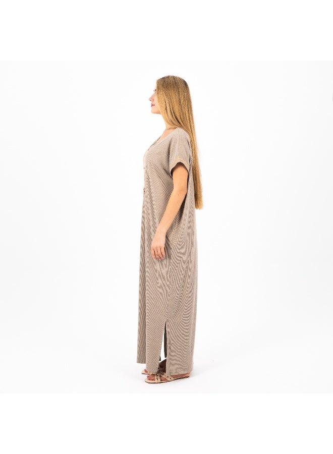 zecotex  Summer Maxi Abaya |Beige Embroidered Long Nightgown | Elegant Cotton Maxi Dress | Lightweight Fabrics for Maximum Comfort | Women's Home wear  - Image 4