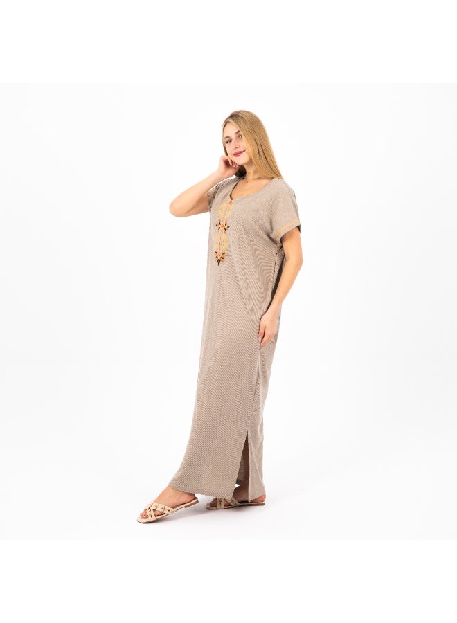 zecotex  Summer Maxi Abaya |Beige Embroidered Long Nightgown | Elegant Cotton Maxi Dress | Lightweight Fabrics for Maximum Comfort | Women's Home wear  - Image 5