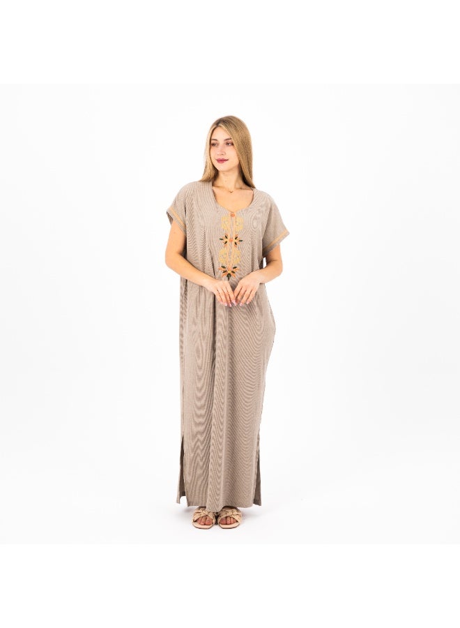 zecotex  Summer Maxi Abaya |Beige Embroidered Long Nightgown | Elegant Cotton Maxi Dress | Lightweight Fabrics for Maximum Comfort | Women's Home wear  - Image 2