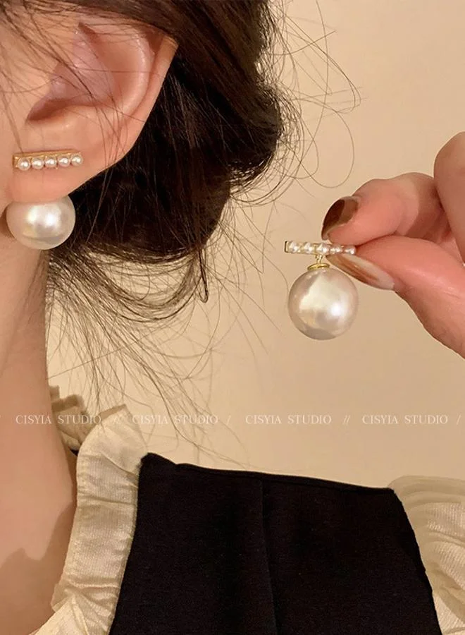تايك تو Double Row Pearl Stud Earrings
