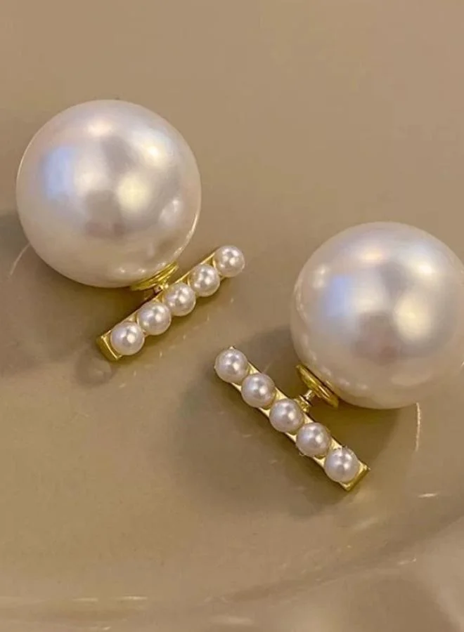 تايك تو Double Row Pearl Stud Earrings