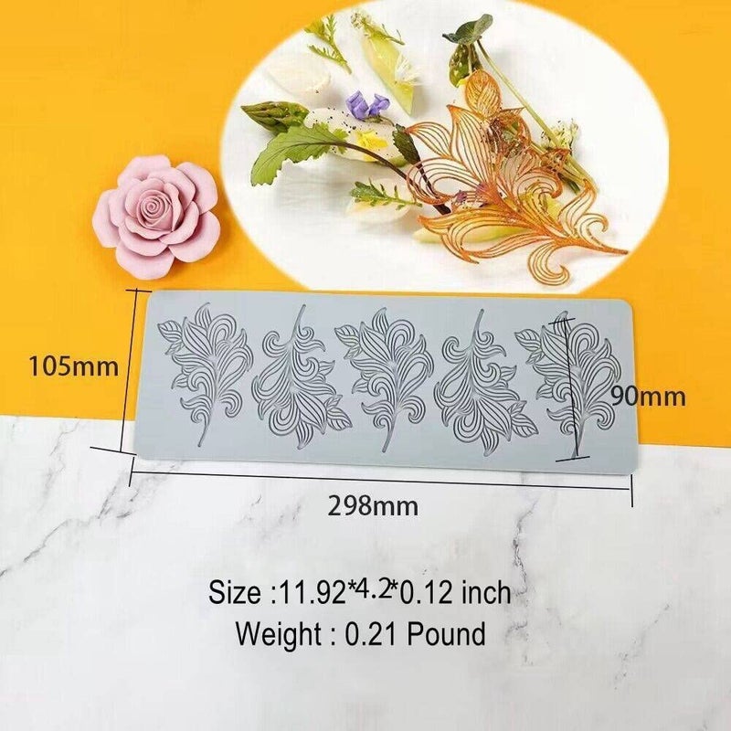 TUKE 3D Hollow Leaf Fondant Lace Mold Multi Leaves Flower Candy Mold Chocolate Sugar Craft Cake Decoration Cupcake Top (A Leaf_11.92 * 4.2 * 0.12inch) - Image 3