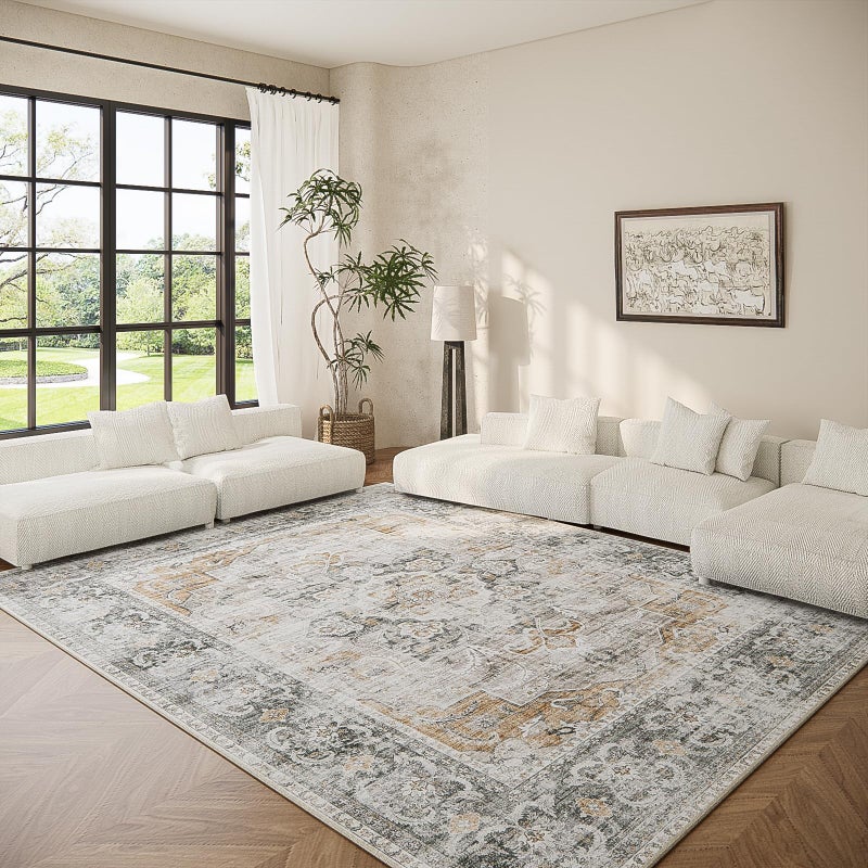 palohom 6x9 Area Rugs for Living Room: Washable Rug Stain Resistant Vintage Non Slip Low Pile Faux Wool Soft Large Area Rug for Bedroom Kitchen Dining Room Under Table Nursery Farmhouse Home Office Indoor - Image 1