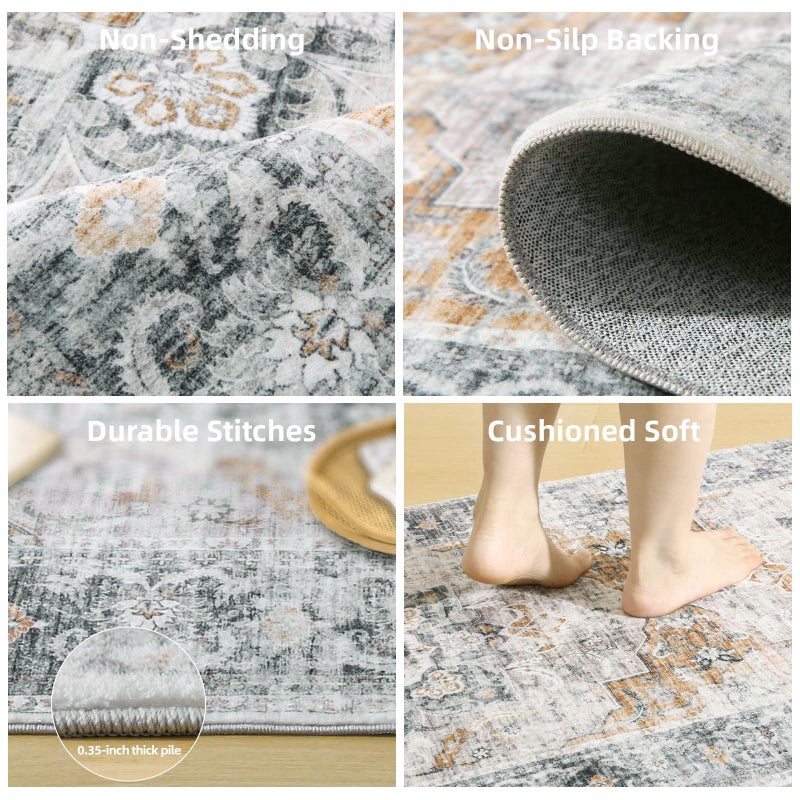 palohom 6x9 Area Rugs for Living Room: Washable Rug Stain Resistant Vintage Non Slip Low Pile Faux Wool Soft Large Area Rug for Bedroom Kitchen Dining Room Under Table Nursery Farmhouse Home Office Indoor - Image 4