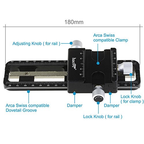 Haoge MFR-180 Macro Focusing Rail Rack Slider for Precision Focus Stacking Stack Nodal Slide Macro Close-up Close Up Photography Built-in Arca Swiss Type Quick Release Clamp and Arca Dovetail Groove - Image 5