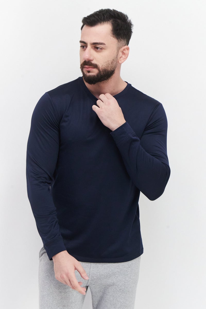 Rainforest Men Crew Neck Performance Base Layer Top, Navy Blue - Image 1
