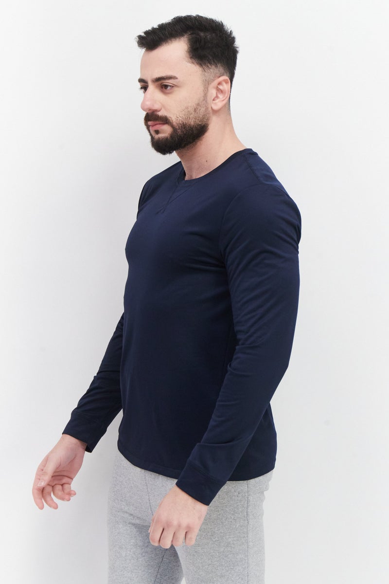 Rainforest Men Crew Neck Performance Base Layer Top, Navy Blue - Image 2