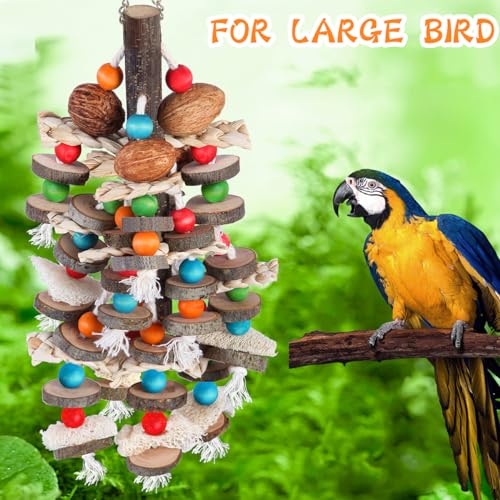 BBjinronjy Large Parrot Toys Bird Chewing Toys-Natural Nuts Corn Loofah Wooden Bird Cage Toy for African Grey,Macaws,Conure,Cokatoos,Cockatiel,Amazon Parrots and Other Medium and Small Birds - Image 3
