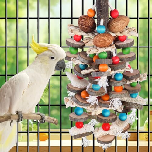 BBjinronjy Large Parrot Toys Bird Chewing Toys-Natural Nuts Corn Loofah Wooden Bird Cage Toy for African Grey,Macaws,Conure,Cokatoos,Cockatiel,Amazon Parrots and Other Medium and Small Birds - Image 2