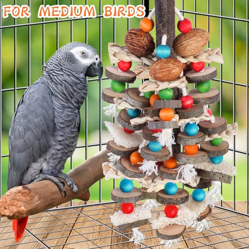 BBjinronjy Large Parrot Toys Bird Chewing Toys-Natural Nuts Corn Loofah Wooden Bird Cage Toy for African Grey,Macaws,Conure,Cokatoos,Cockatiel,Amazon Parrots and Other Medium and Small Birds - Image 5