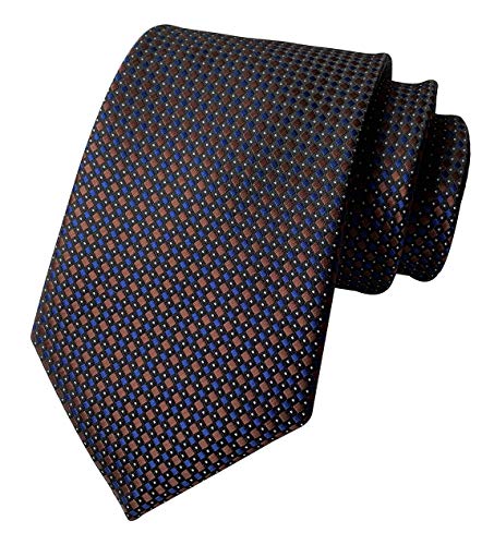 Elfeves Gingham Plaid Ties for Men Boys Junior Ties Blue Brown Softness Silk Luxury Wedding Neckties - Image 4