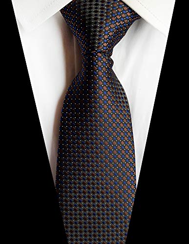 Elfeves Gingham Plaid Ties for Men Boys Junior Ties Blue Brown Softness Silk Luxury Wedding Neckties - Image 2