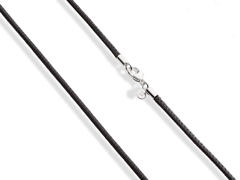 Miabella Genuine 2mm Black or Brown Italian Leather Cord Chain Necklace for Men Women with 925 Sterling Silver Clasp Made in Italy (Black, 22) - Image 2