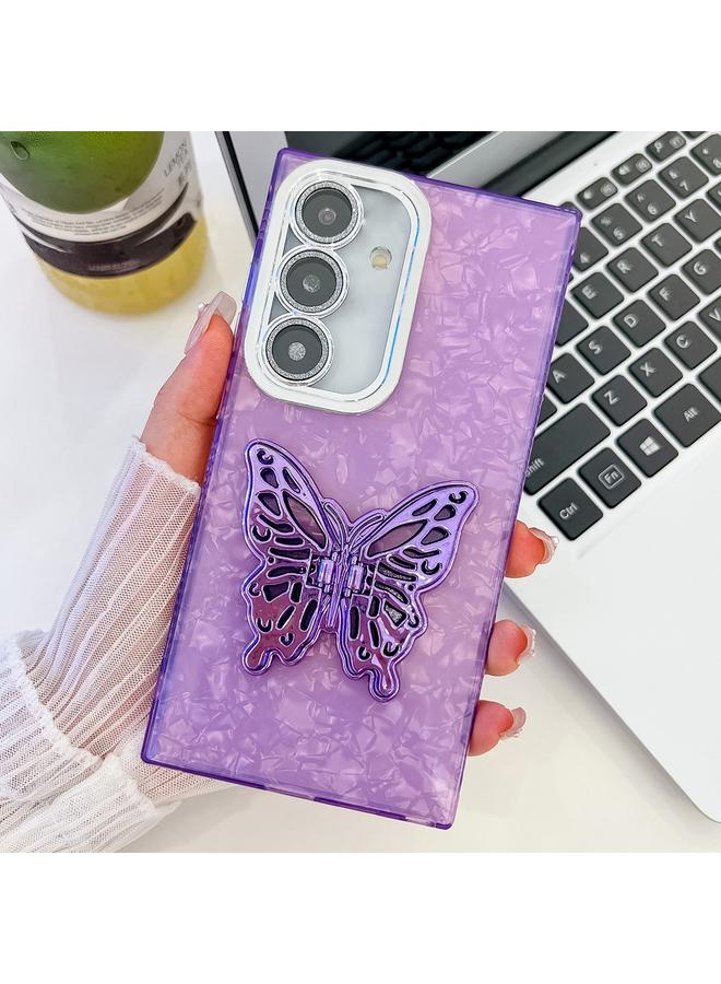 اس-توب جراب لهاتف Samsung Galaxy S24 FE 5G، جراب هاتف TPU بحامل على شكل فراشة وملمس لامع مع غشاء عدسة - Image 1