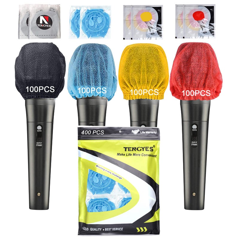 TENGYES 400 PCS (200 Pack) Microphone Hygiene Covers Disposable Non-Woven Handheld Mic Mike Cover Windscreen Protective Cap for KTV Karaoke Recording Room Stage Performance - Image 1