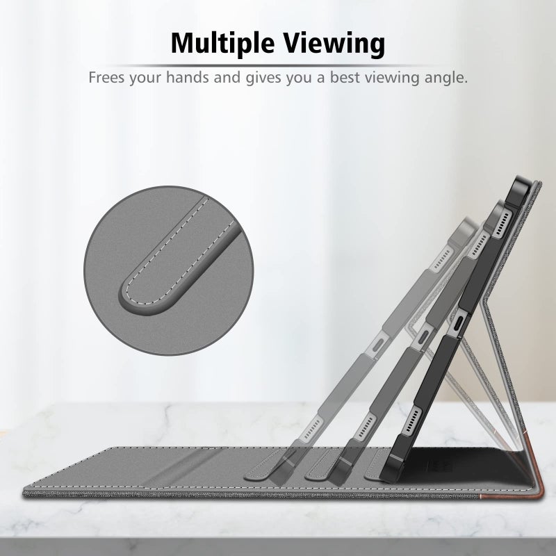 Fintie حافظة فنتي لجهاز سامسونج جالاكسي تاب S8 بلس 2022/S7 FE 2021/S7 بلس 2020 بحجم 12.4 إنش مع حامل قلم S، غلاف محفظة بزاوية متعددة مع جيب، وضع النوم/الاستيقاظ التلقائي، رمادي/بني - Image 3