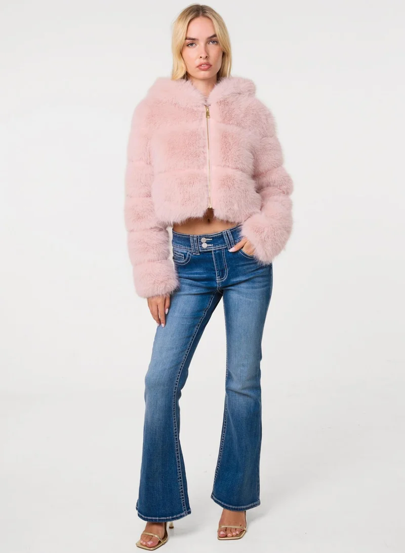 Hooded Faux Fur Cropped Coat