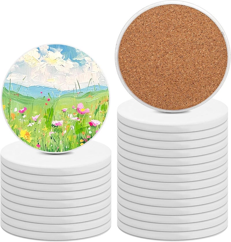 APACALI Ceramic Coasters Set of 25, 10 x 10cm / 4 x 4Inch Ceramic Tiles, Round Ceramic Coasters with Cork Backing Pads, Sublimation Coasters Blank for Inks Art Painting DIY, 7mm Thick - Image 5