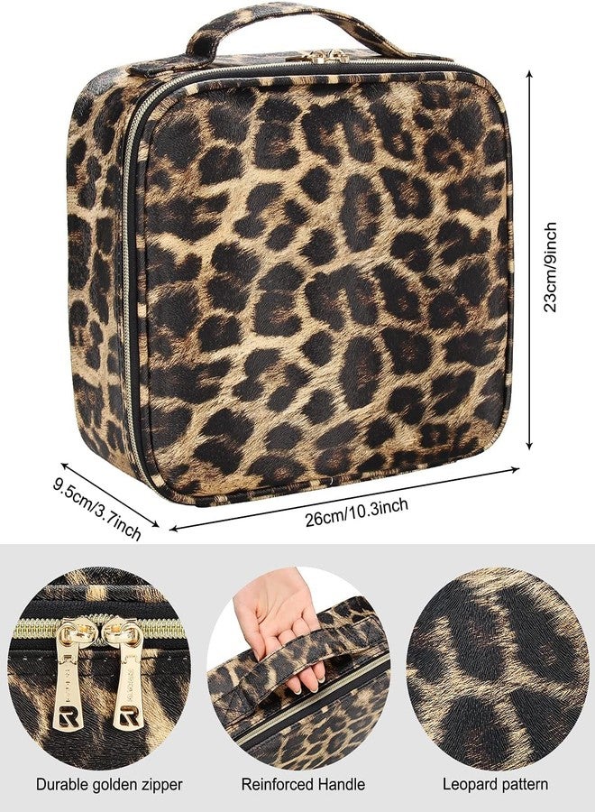 INOVERA (LABEL) Pu Leather Makeup Organizer Bag For Women, Girls & Bridal - Travel Cosmetic Kit Storage Organiser Toiletry Vanity Box With Adjustable, 26L X 23B 9H Cm (Leopard Printed), Multicolor - Image 2