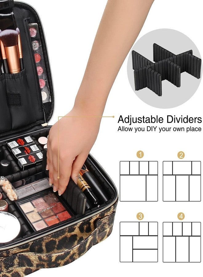 INOVERA (LABEL) Pu Leather Makeup Organizer Bag For Women, Girls & Bridal - Travel Cosmetic Kit Storage Organiser Toiletry Vanity Box With Adjustable, 26L X 23B 9H Cm (Leopard Printed), Multicolor - Image 5