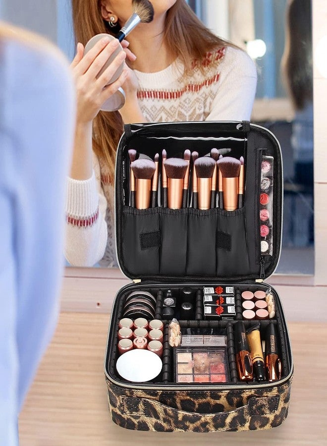 INOVERA (LABEL) Pu Leather Makeup Organizer Bag For Women, Girls & Bridal - Travel Cosmetic Kit Storage Organiser Toiletry Vanity Box With Adjustable, 26L X 23B 9H Cm (Leopard Printed), Multicolor - Image 4