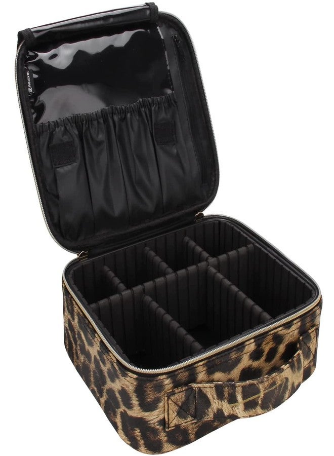 INOVERA (LABEL) Pu Leather Makeup Organizer Bag For Women, Girls & Bridal - Travel Cosmetic Kit Storage Organiser Toiletry Vanity Box With Adjustable, 26L X 23B 9H Cm (Leopard Printed), Multicolor - Image 1