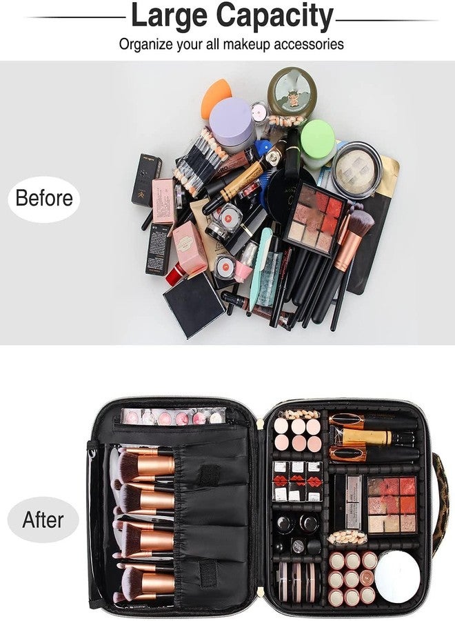 INOVERA (LABEL) Pu Leather Makeup Organizer Bag For Women, Girls & Bridal - Travel Cosmetic Kit Storage Organiser Toiletry Vanity Box With Adjustable, 26L X 23B 9H Cm (Leopard Printed), Multicolor - Image 3