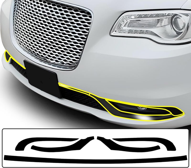 BOGAR TECH DESIGNS Lower Front Bezels Chrome Delete Overlay for Chrysler 300 (2015-2023) - Gloss Black - Image 1