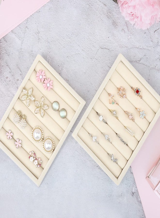 DesignSter Small Jewelry Tray-Ring Organizer 2PCS Premium Velvet Rings Earrings Display Tray Storage Insert Holder for Jewelry Box, Drawer, Dresser (8 Slots, Beige) - Image 5