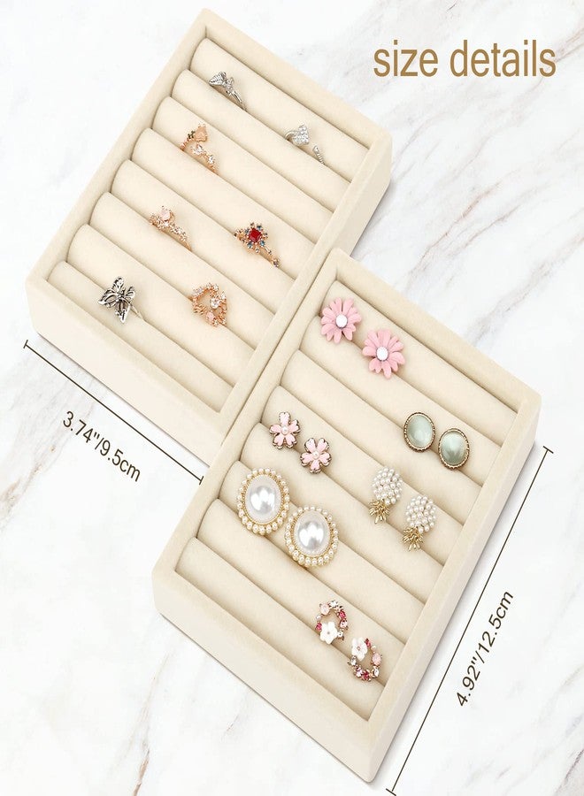 DesignSter Small Jewelry Tray-Ring Organizer 2PCS Premium Velvet Rings Earrings Display Tray Storage Insert Holder for Jewelry Box, Drawer, Dresser (8 Slots, Beige) - Image 3
