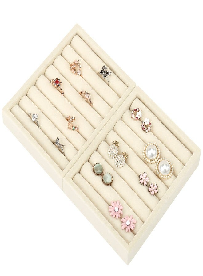 DesignSter Small Jewelry Tray-Ring Organizer 2PCS Premium Velvet Rings Earrings Display Tray Storage Insert Holder for Jewelry Box, Drawer, Dresser (8 Slots, Beige) - Image 2