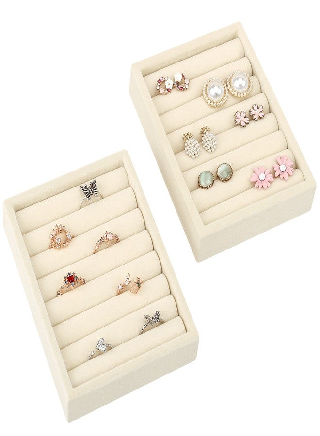 DesignSter Small Jewelry Tray-Ring Organizer 2PCS Premium Velvet Rings Earrings Display Tray Storage Insert Holder for Jewelry Box, Drawer, Dresser (8 Slots, Beige) - Image 1